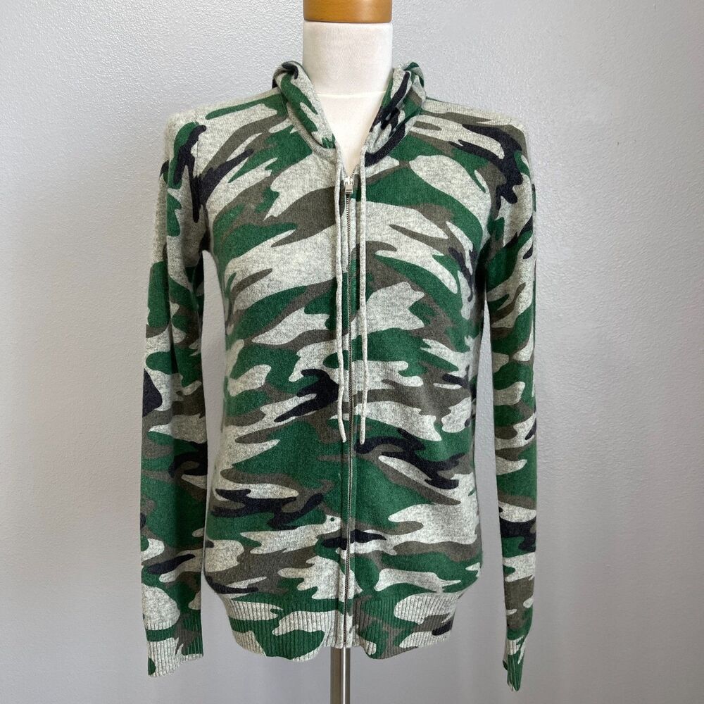 Aqua‎ Hoodie Sweater X-Small 100% Cashmere Green Gray Black Camouflage
